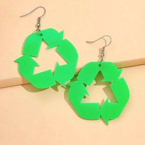 Green recycling symbol environment earrings